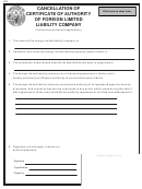Cancellation Of Certificate Of Authority Of Foreign Limited Liability Company Form
