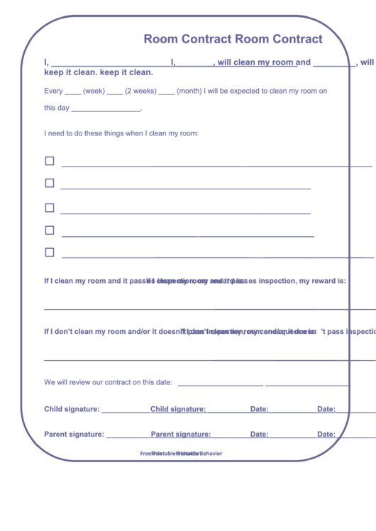 Room Contract Template Printable pdf
