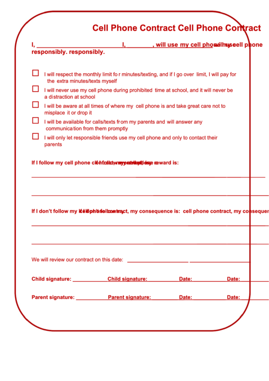 Cell Phone Contract Template Printable pdf