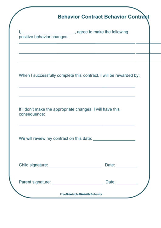 Behavior Contract Template Printable pdf