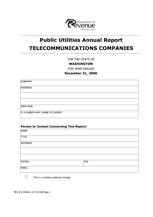 Public Utilities Annual Report Telecommunications Companies Template 2006 Printable pdf
