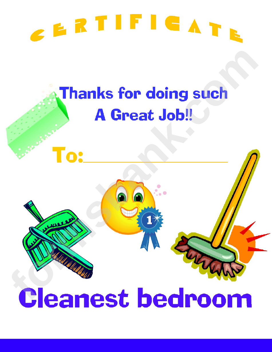 Cleanest Bedroom Certificate Template