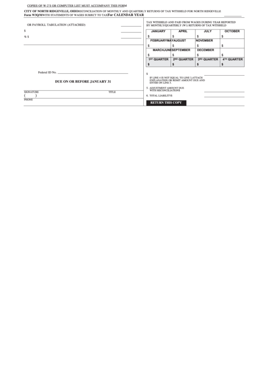 Form W3q/m - Reconciliation Of Monthly And Quarterly Returns Of Tax Withheld Printable pdf