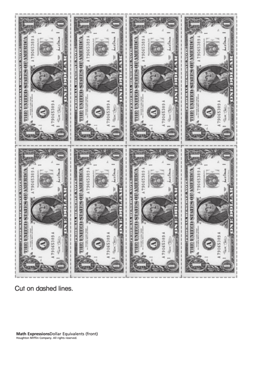 One Dollar Bill Template Printable pdf