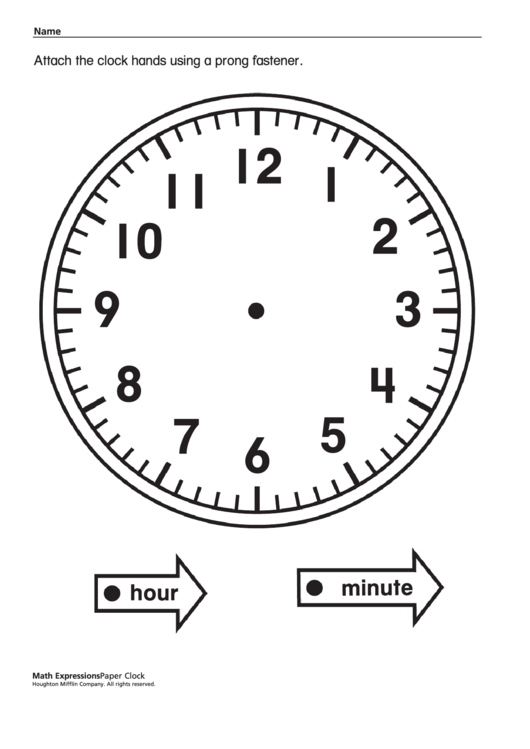 Paper Clock Template With Hands