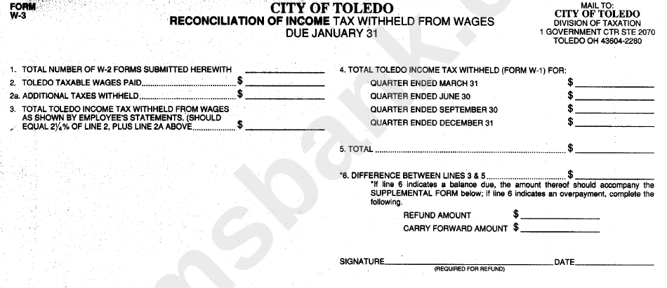 Form W-3 - Reconciliation Of Income Tax Withheld On Wages