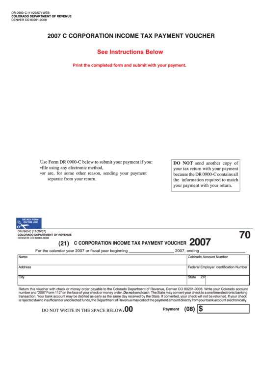 Form Dr 0900-C - 2007 - C Corporation Income Tax Payment Voucher - Colorado Department Of Revenue Printable pdf