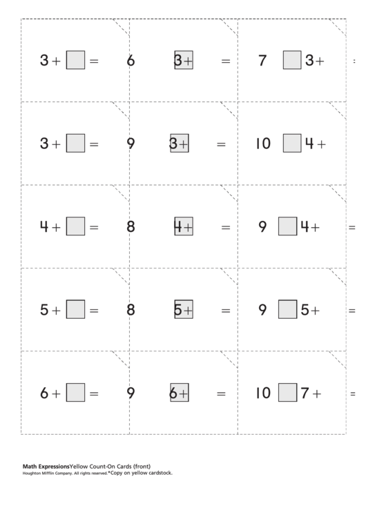 Yellow Count-On Cards Template Printable pdf