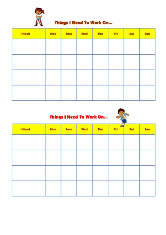 Things I Need To Work On Behaviour Chart - Go Diego Printable pdf