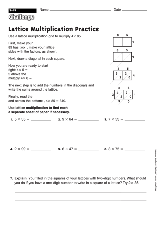 Lattice Multiplication Practice Template Printable pdf