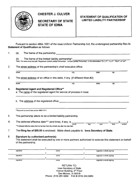 Statement Of Qualification Of Llc Form Printable pdf