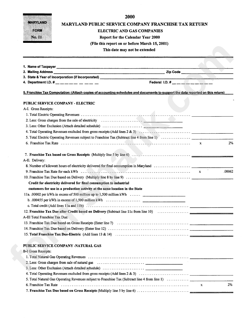 Form 11 - Maryland Public Service Company Franchise Tax Return