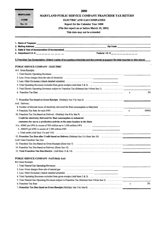 Form 11 - Maryland Public Service Company Franchise Tax Return Printable pdf
