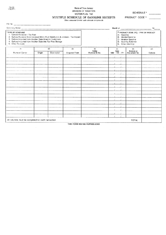 Fillable Form Ga 1a Motor Fuel Tax Multiple Schedule Of Gasoline Receipts Printable Pdf Download