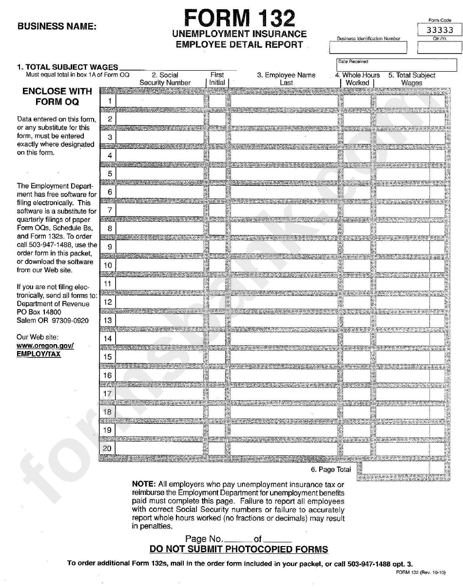 Form Oq Oregon Quarterly Tax Report (Page 2 of 2) in pdf