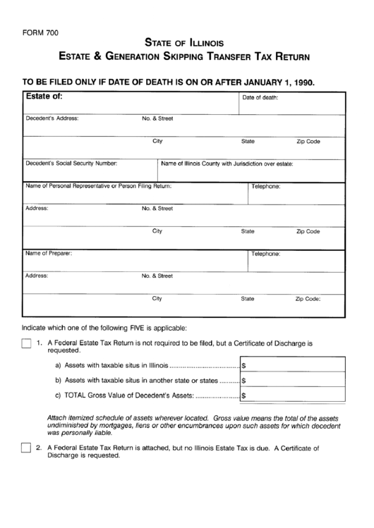 Form 700 - Estate & Generation Skipping Transfer Tax Return Printable pdf