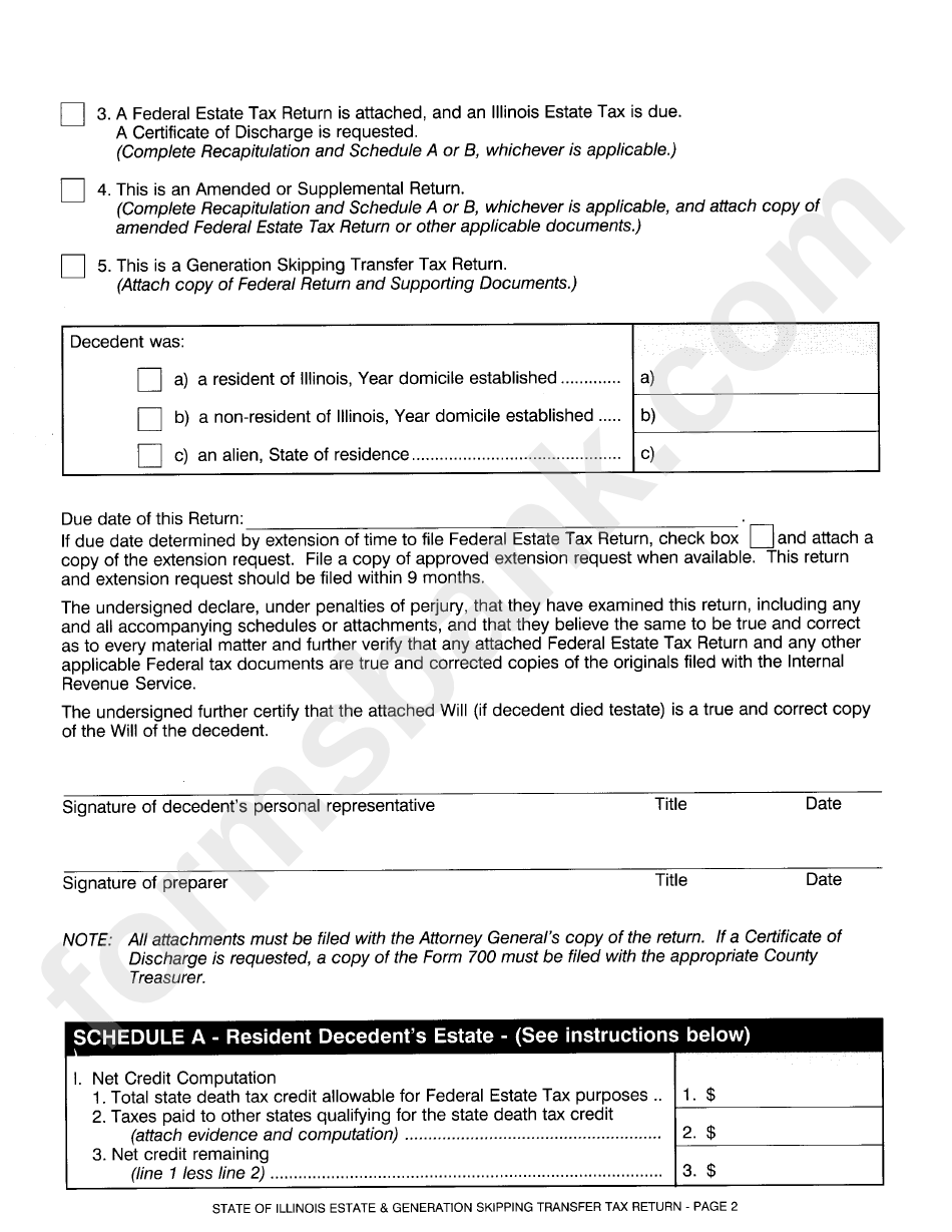 Form 700 - Estate & Generation Skipping Transfer Tax Return