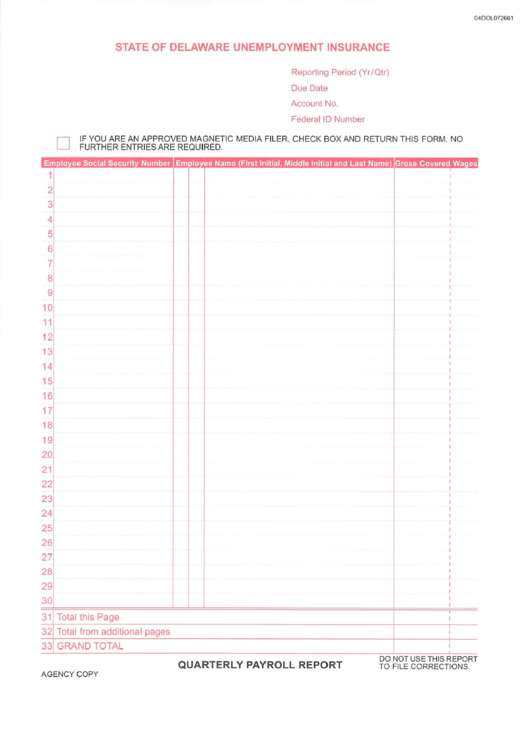 Quarterly Payroll Report Form Printable pdf
