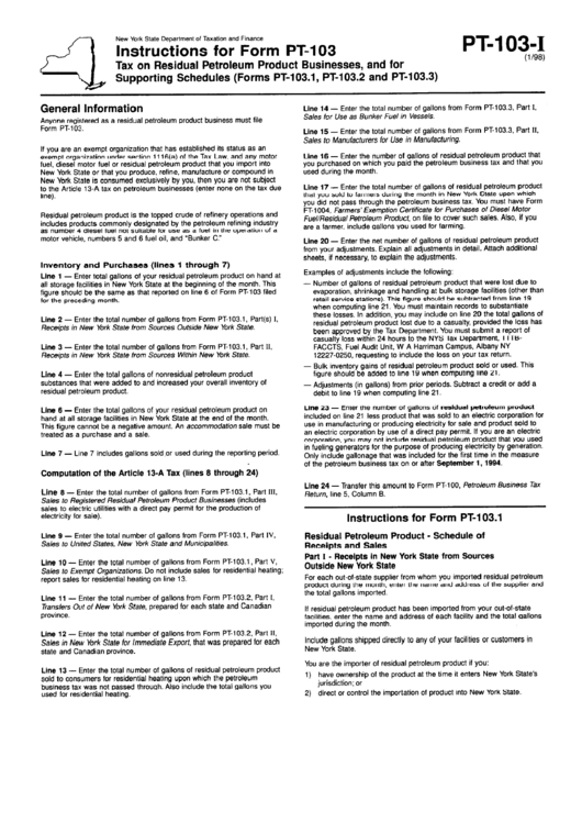 Instructions For Form Pt-103-I Printable pdf