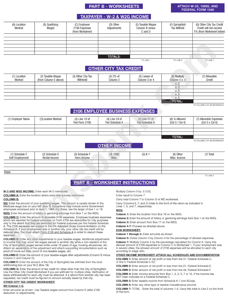 Springfield Income Tax Return Form - 2016