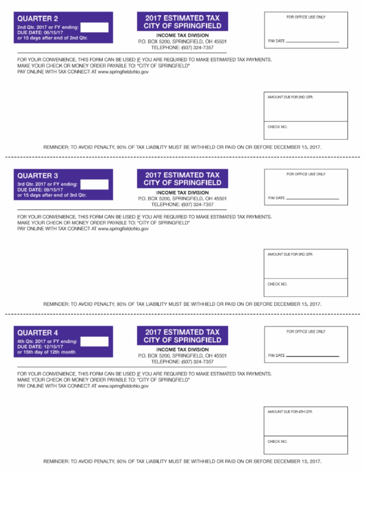 Springfield Estimated Tax Form 2017 printable pdf download