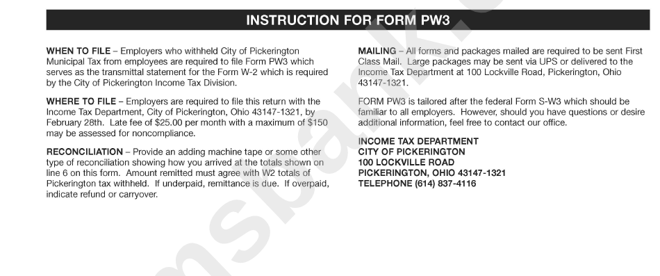 Forms Eqr; Form Pw3 - Employers Municipal Income Tax Withholding Forms - 2017