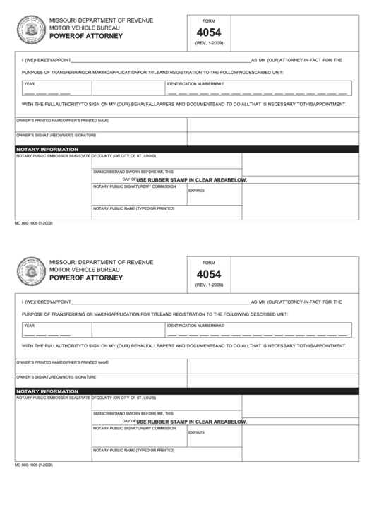 Fillable Form 4054 - Power Of Attorney Printable pdf