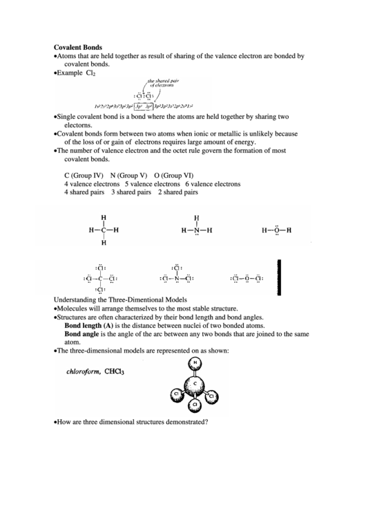 Covalent Bonds Form Printable pdf