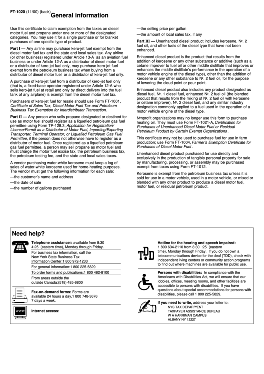 Form Ft-1020 - General Information Printable pdf