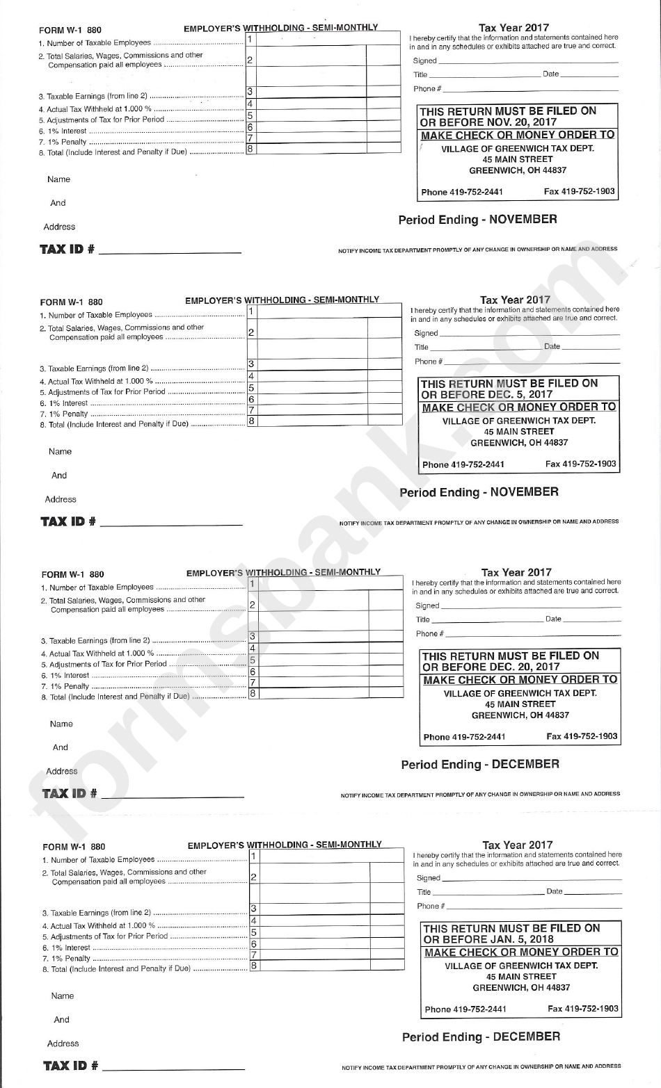 Form W-1 880 - Employers Withholding - Monthly Form