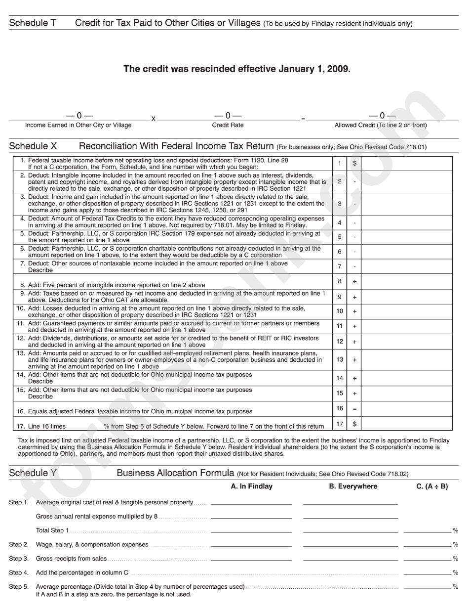 Form W-2s - Findlay Income Tax Return Form - 2016