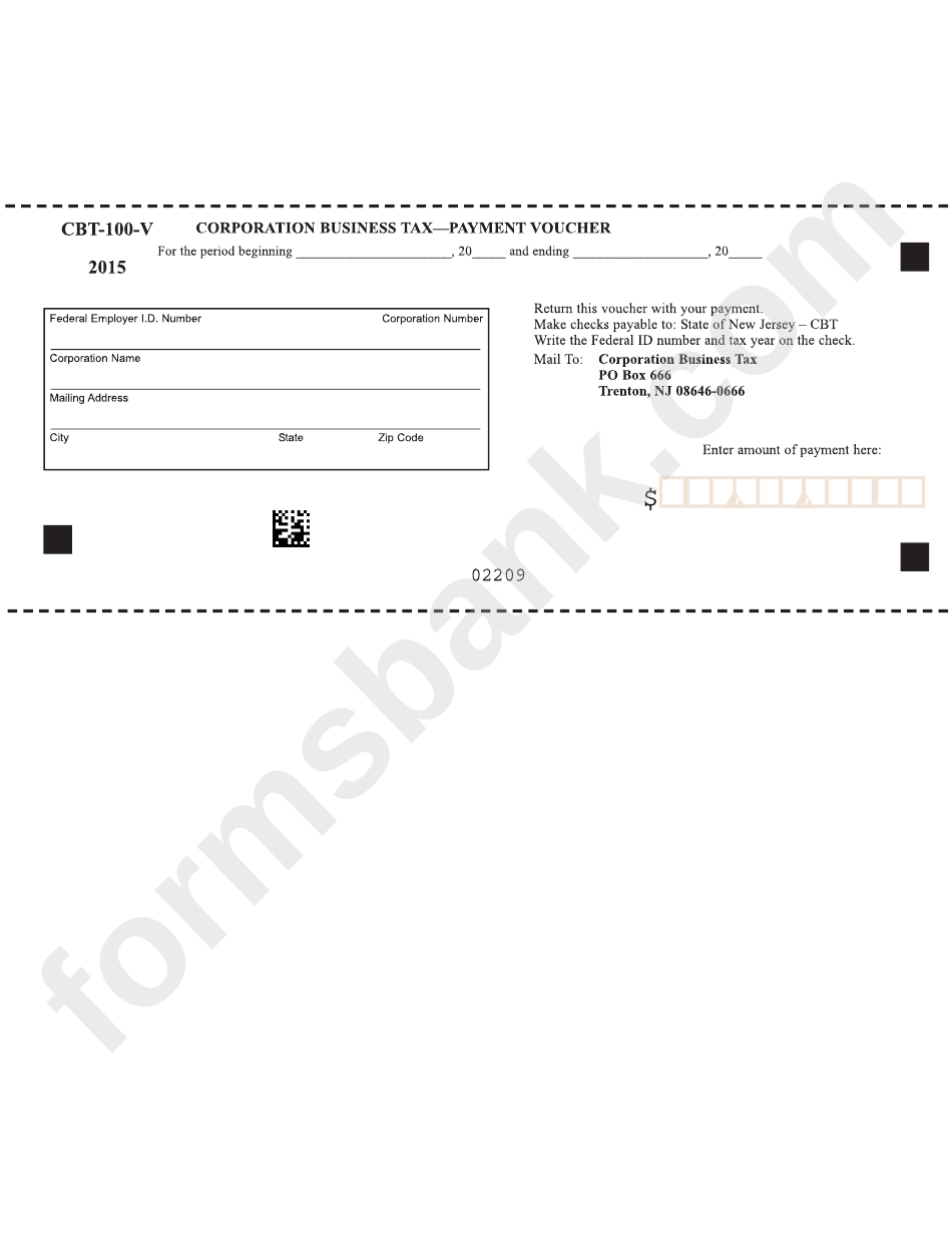 Form Cbt-100-V - Corporation Business Tax - Payment Voucher 2015