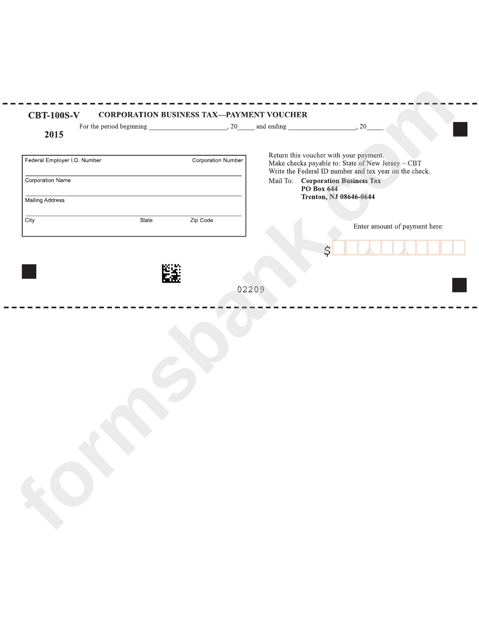 Form Cbt-100s-V - Corporation Business Tax - Payment Voucher 2015