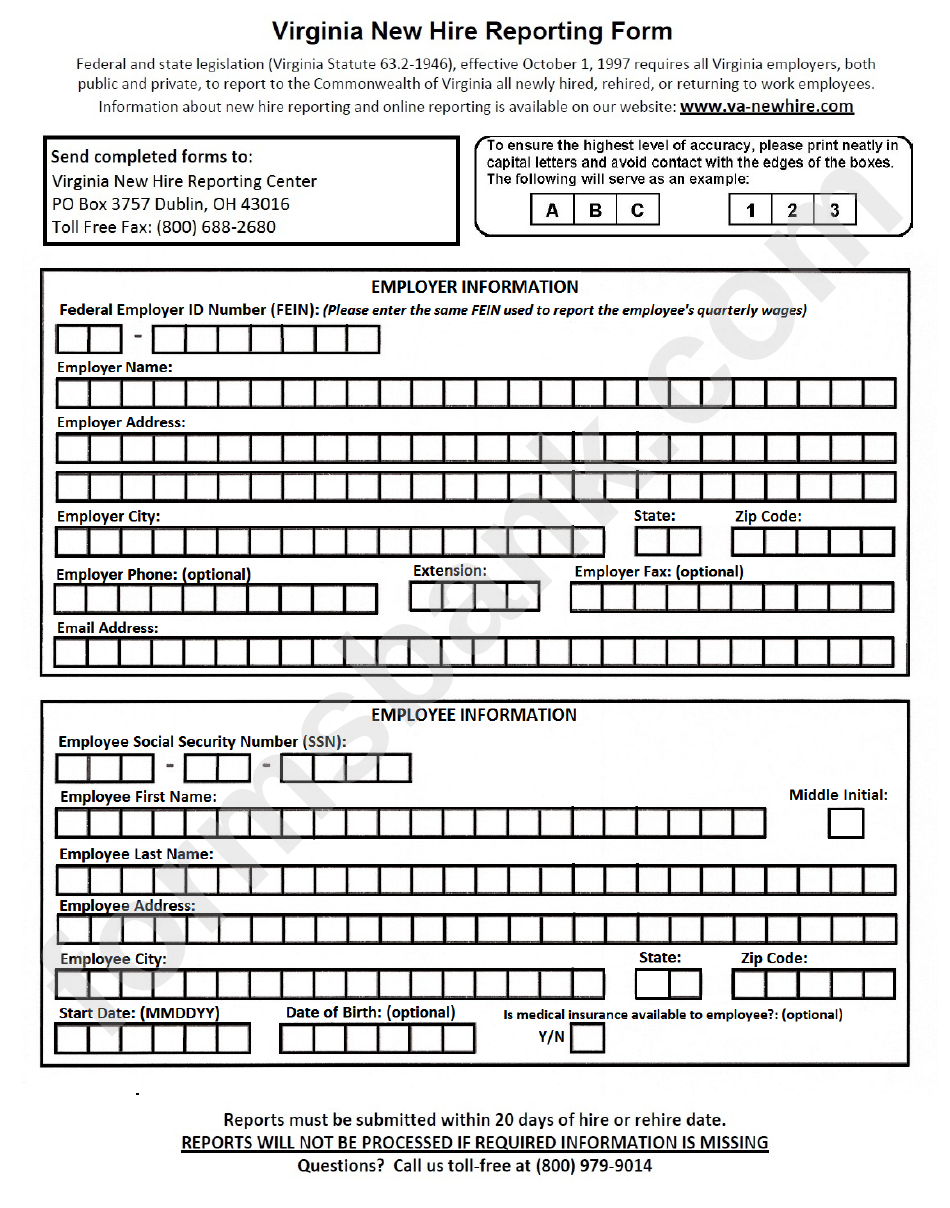 Virginia New Hire Reporting Form printable pdf download