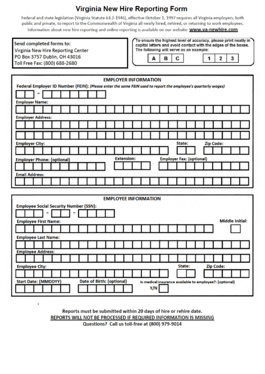 Virginia New Hire Reporting Form