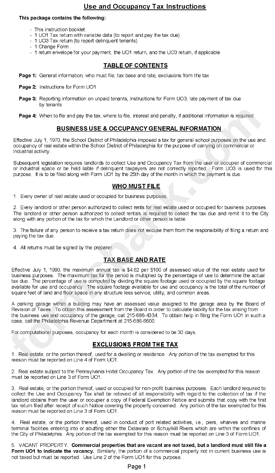Use And Occupancy Tax Instructions Sheet