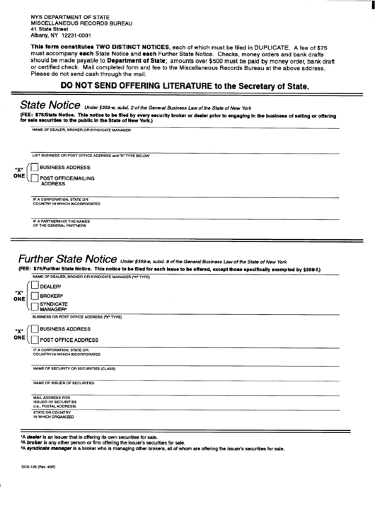 Form Dos-125 - State Notice Printable pdf