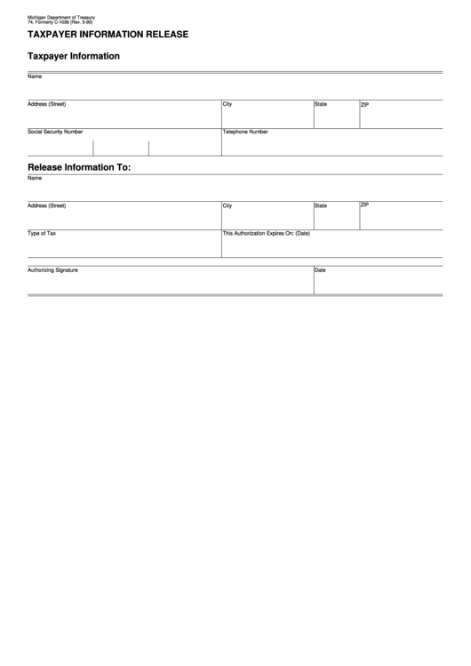 Form 74 - Taxpayer Information Release Form Printable pdf