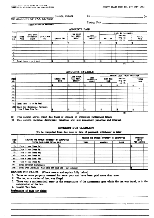 Form 17t - Form On Account Of Tax Refund Printable pdf