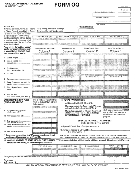 Form Oq - Quarterly Tax Report Printable pdf
