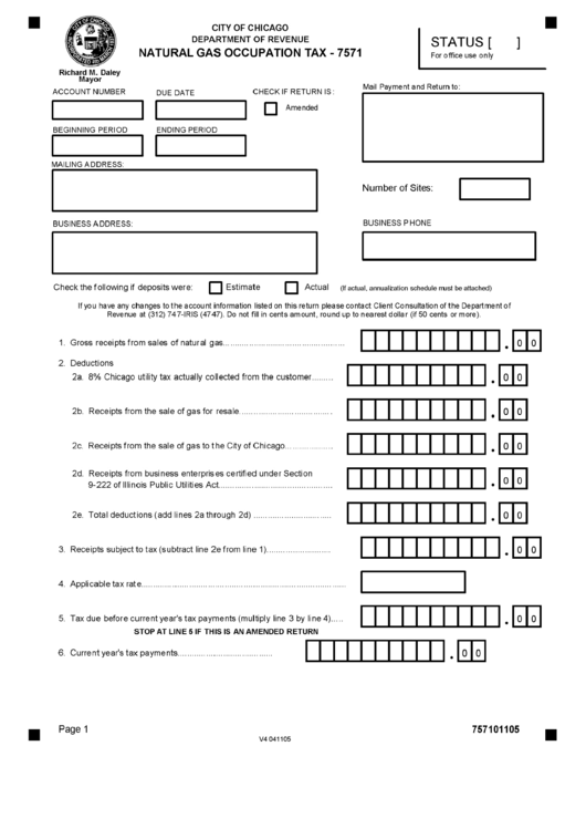 Form 7571 - Natural Gas Occupation Tax - City Of Chicago Department Of Revenue -Illinois Printable pdf