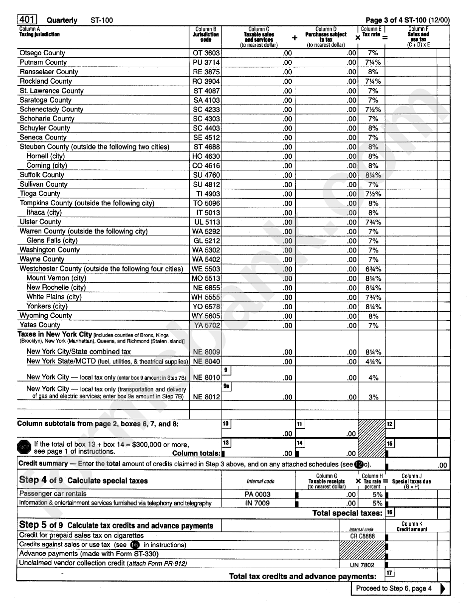 Form St-100 - Quarterly Sales And Use Tax Return Form
