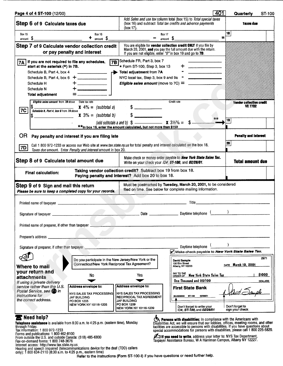Form St-100 - Quarterly Sales And Use Tax Return Form