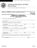 Statement Of Qualification Of Foreign Llc Form - Arkansas Secretary Of State