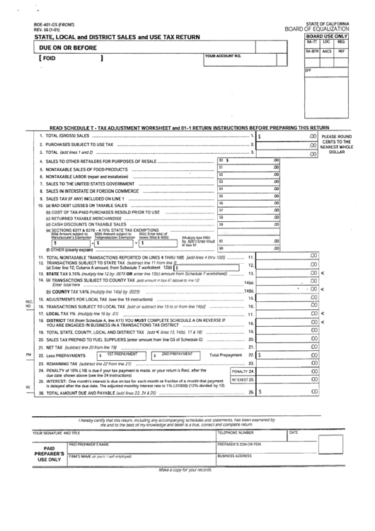 Form Boe-401-Gs - State, Local And District Sales And Use Tax Return Form - California Printable pdf