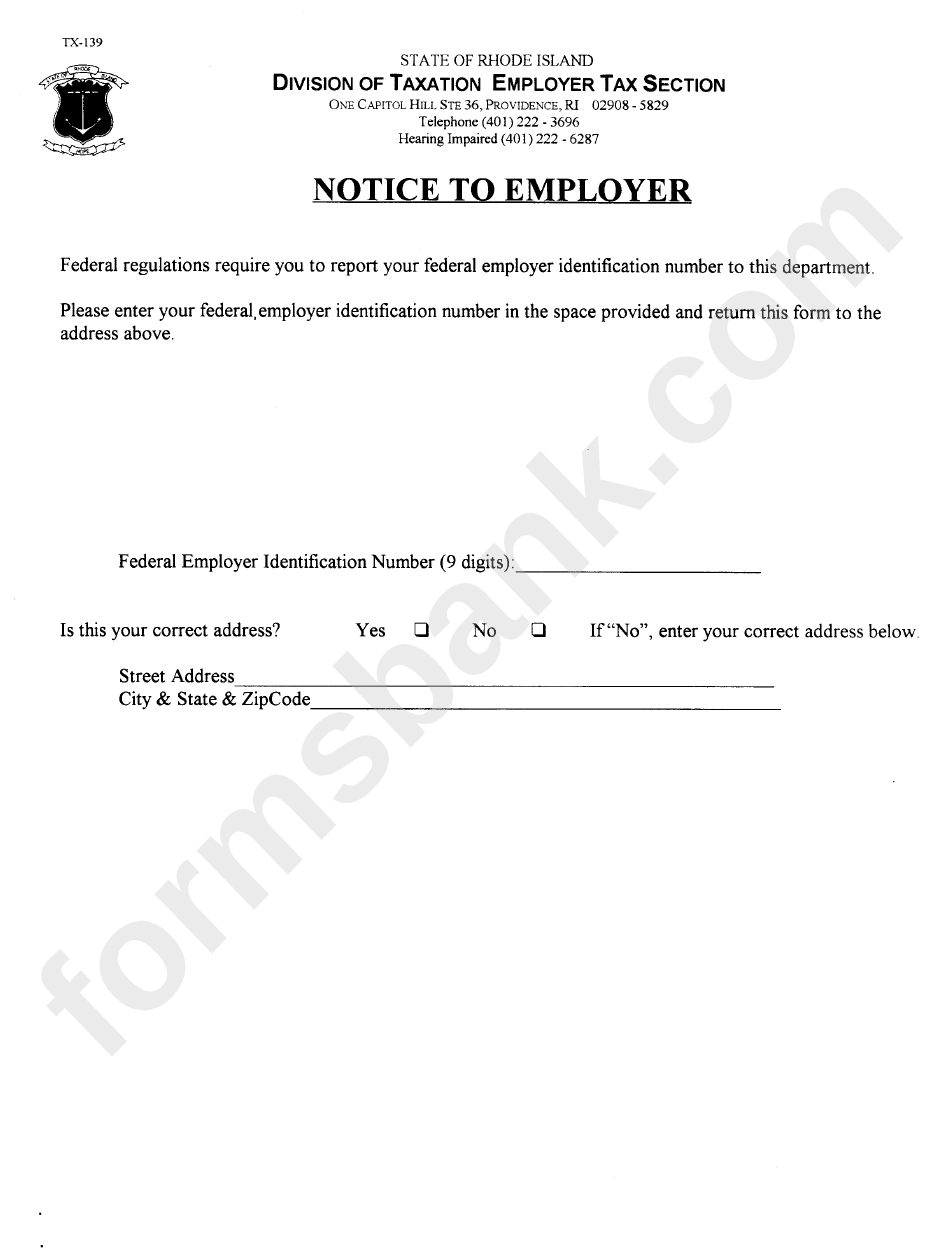 Form Tx-139 - Notice To Employer Template