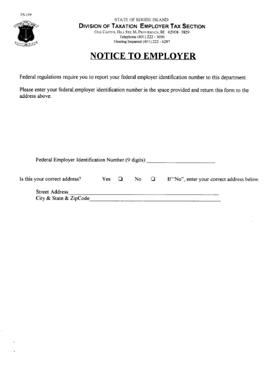 Form Tx-139 - Notice To Employer Template Printable pdf