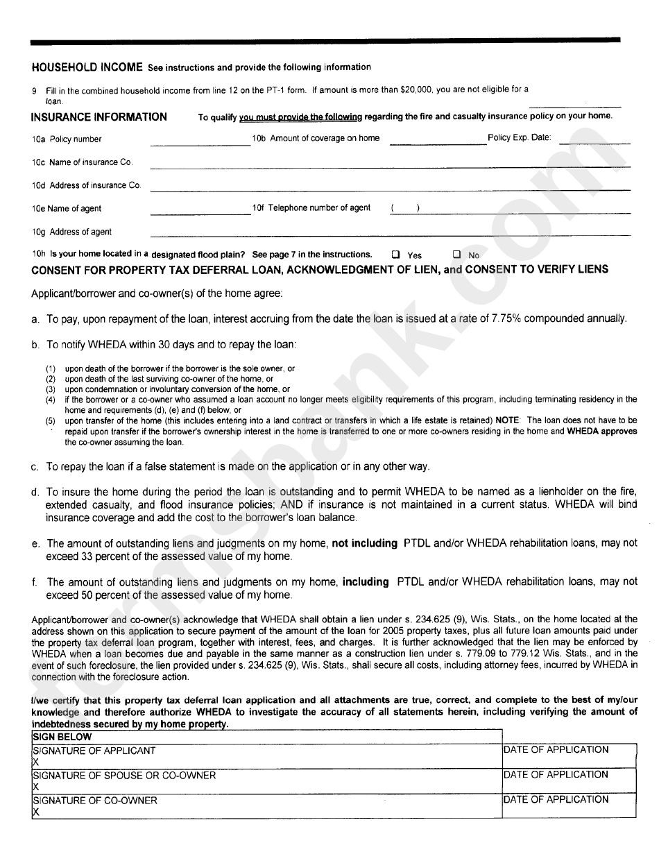 Form Rt - Property Tax Deferral Loan Application - Wisconsin Housing And Economic Development Authority