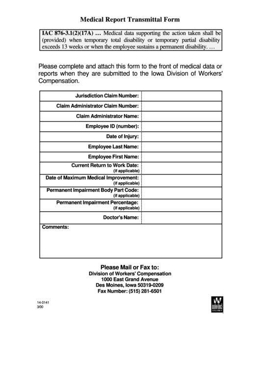Medical Report Transmittal Form Owa Division Of Workers' Compensation
