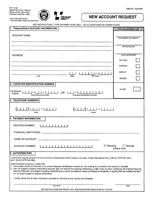 Form Pd F 5182 - New Account Request Printable pdf
